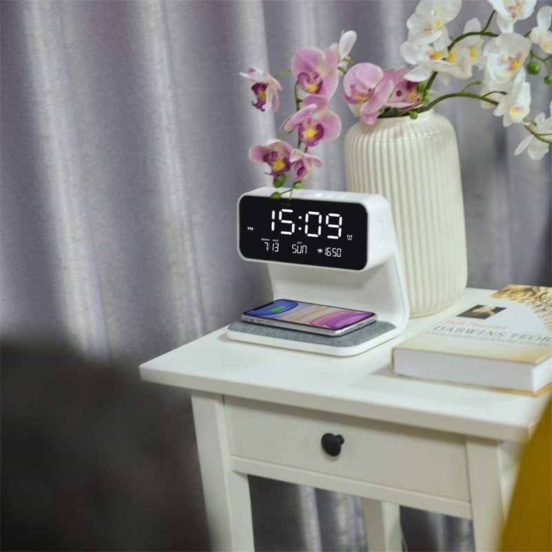 Mosrugs | 3-in-1 Bedside Lamp with Wireless Charger – LCD Alarm Clock & Touch Dimmable LED Table Lamp