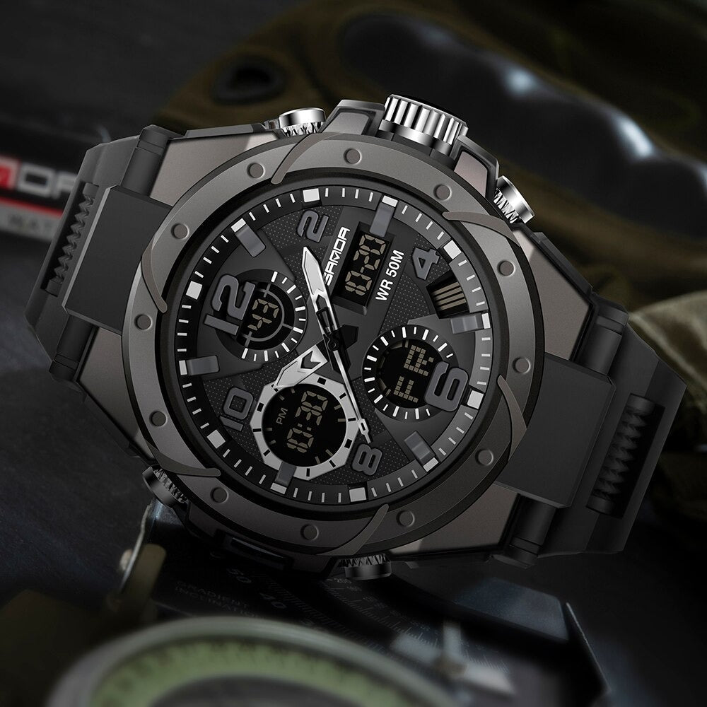 Mosrugs | TitanGuard Military Men's Watch – Rugged Multifunctional Analog & Digital Timepiece