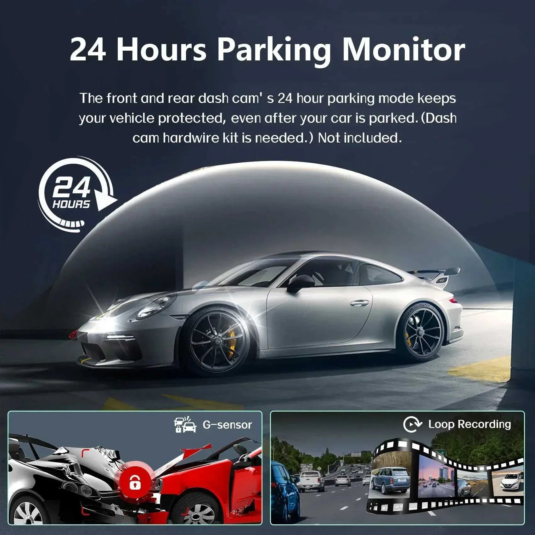 Mosrugs | 360° Car Dashcam | DashGard Pro CX360 | Full HD Driving Recorder with Night Vision & Parking Monitor