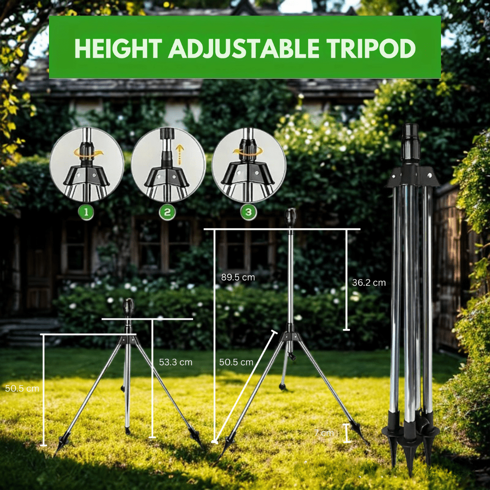 Mosrugs | TurboSpray Adjustable 360° Garden Sprinkler – Stainless Steel Rotating Lawn Watering System
