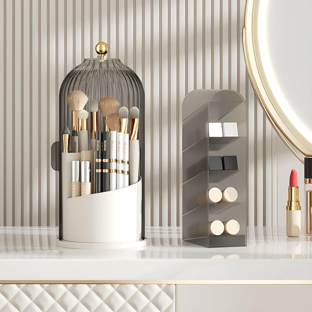 Mosrugs | Beauty SpinMate – 360° Rotating Makeup Brush Holder & Cosmetic Organiser with Dustproof Lid