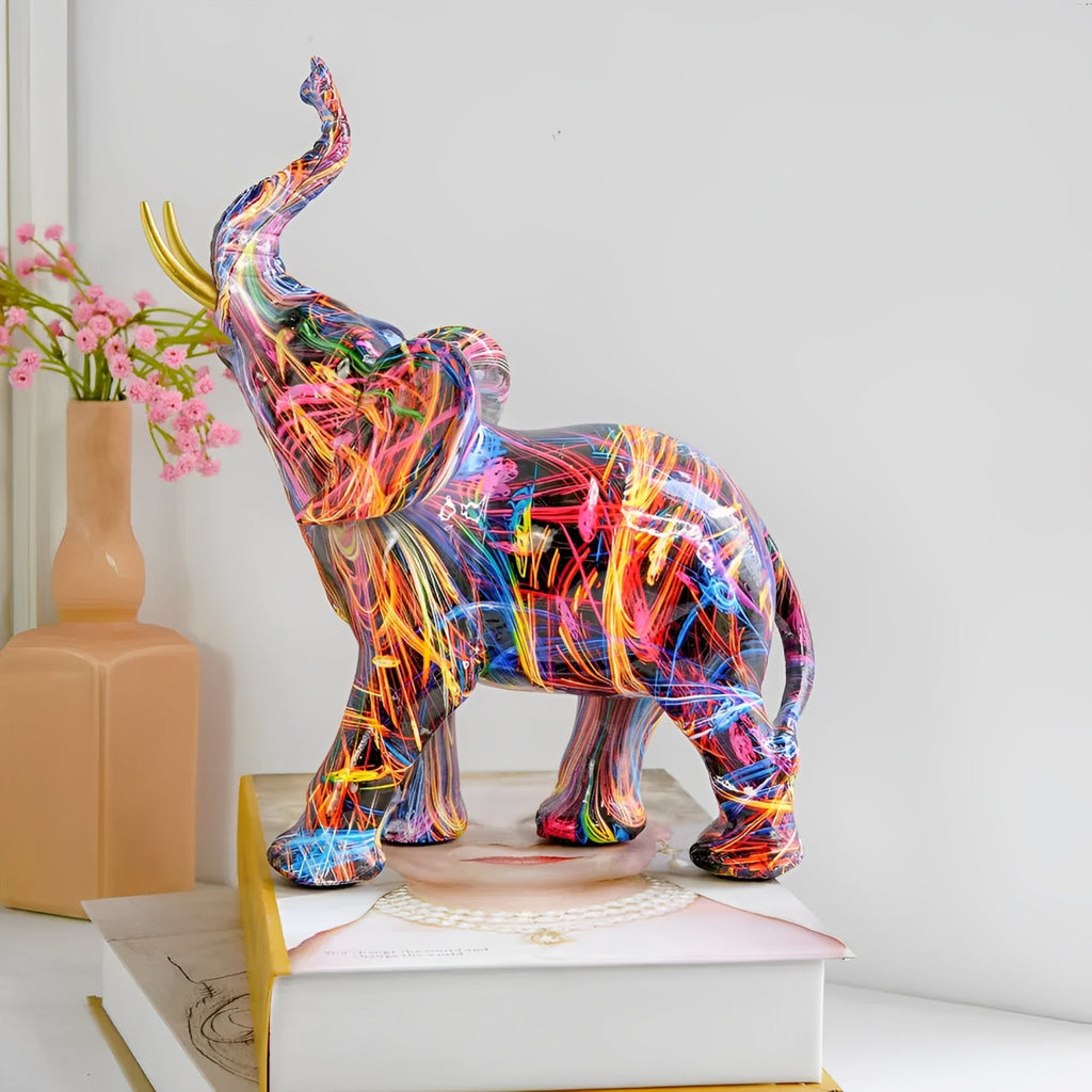 Mosrugs | Abstract Elephant Statue – Colourful African Design with Raised Trunk for Good Luck