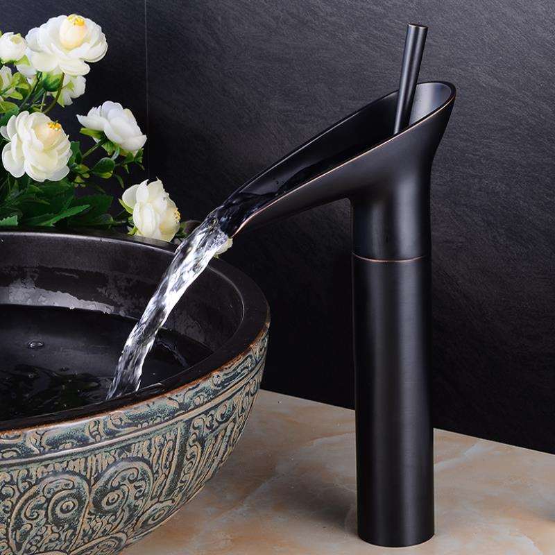 Mosrugs | Antique Brass Waterfall Basin Tap – Vintage Bathroom Mixer Faucet with Hot & Cold Control