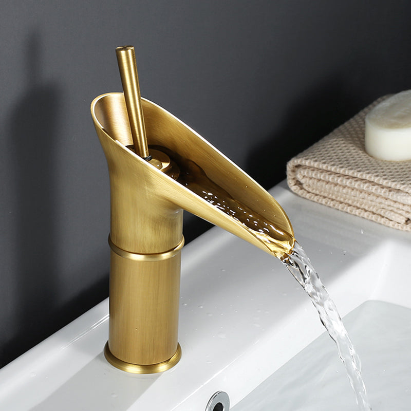 Mosrugs | Antique Brass Waterfall Basin Tap – Vintage Bathroom Mixer Faucet with Hot & Cold Control
