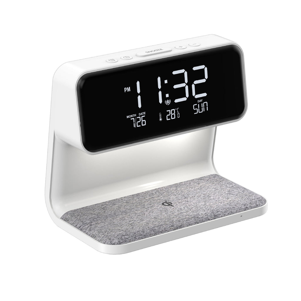 Mosrugs | 3-in-1 Bedside Lamp with Wireless Charger – LCD Alarm Clock & Touch Dimmable LED Table Lamp