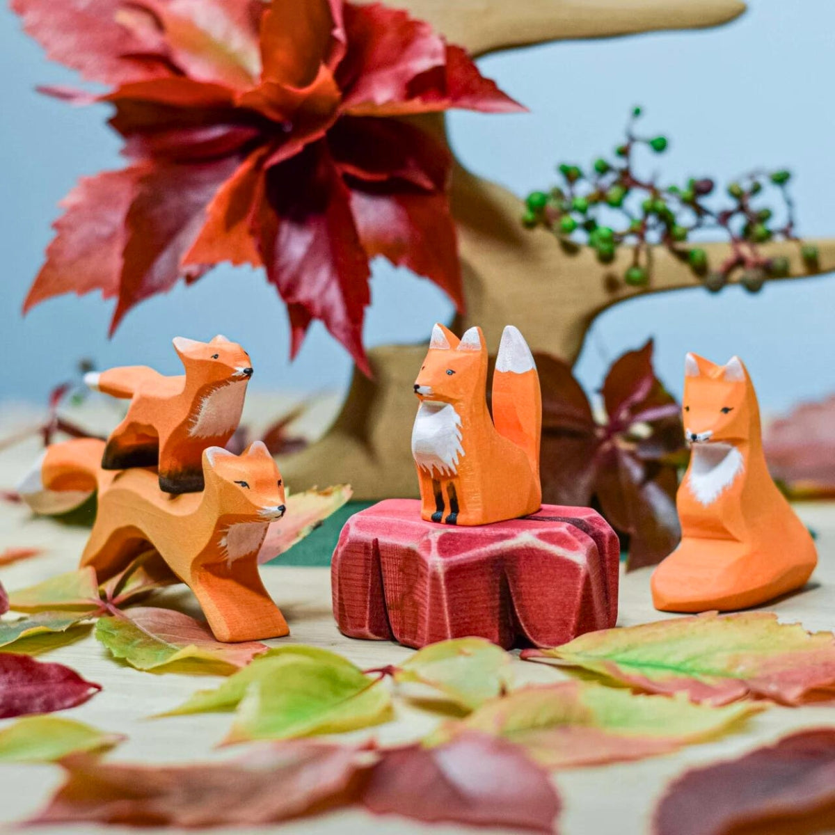 Wooden Animals - Fox Family - Set of 4