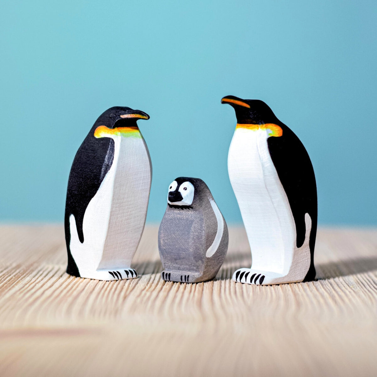 Wooden Birds - Emperor Penguin Family & Ice Floe - Set of 4