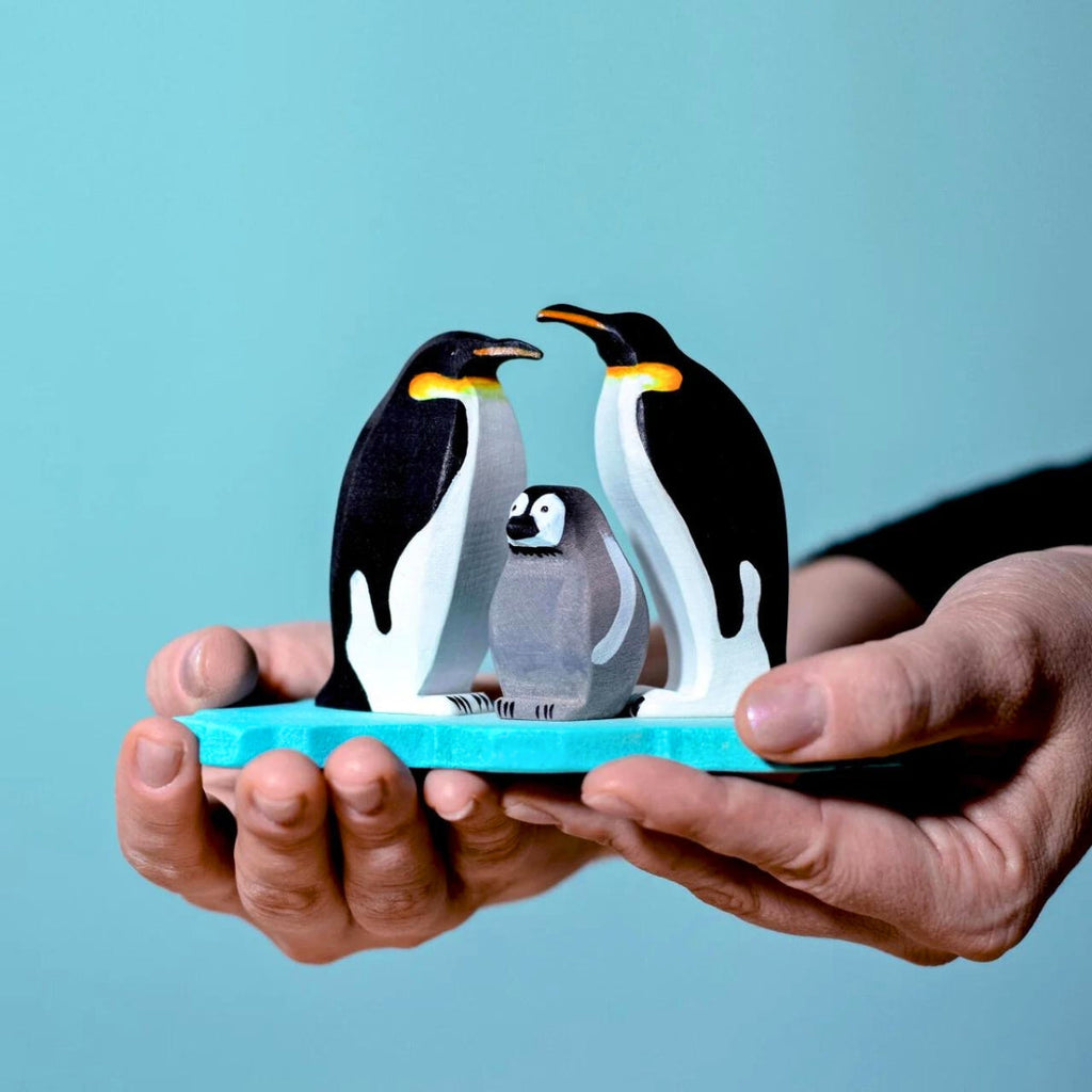 Wooden Birds - Emperor Penguin Family & Ice Floe - Set of 4