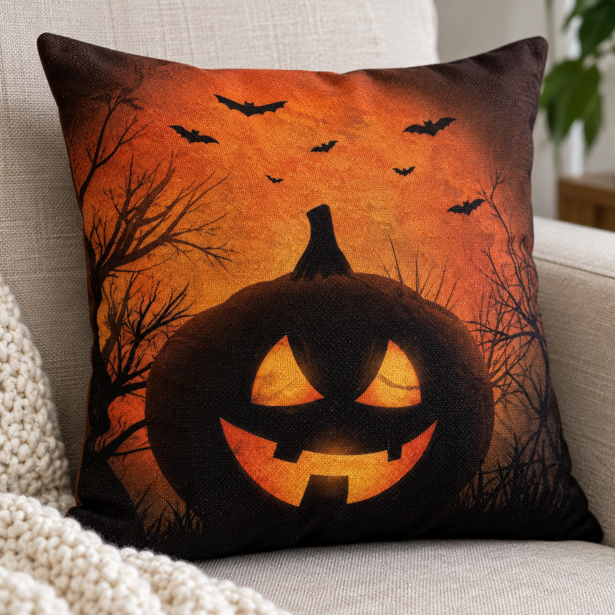 Halloween Pumpkin and Witch Printed Pillow Cases