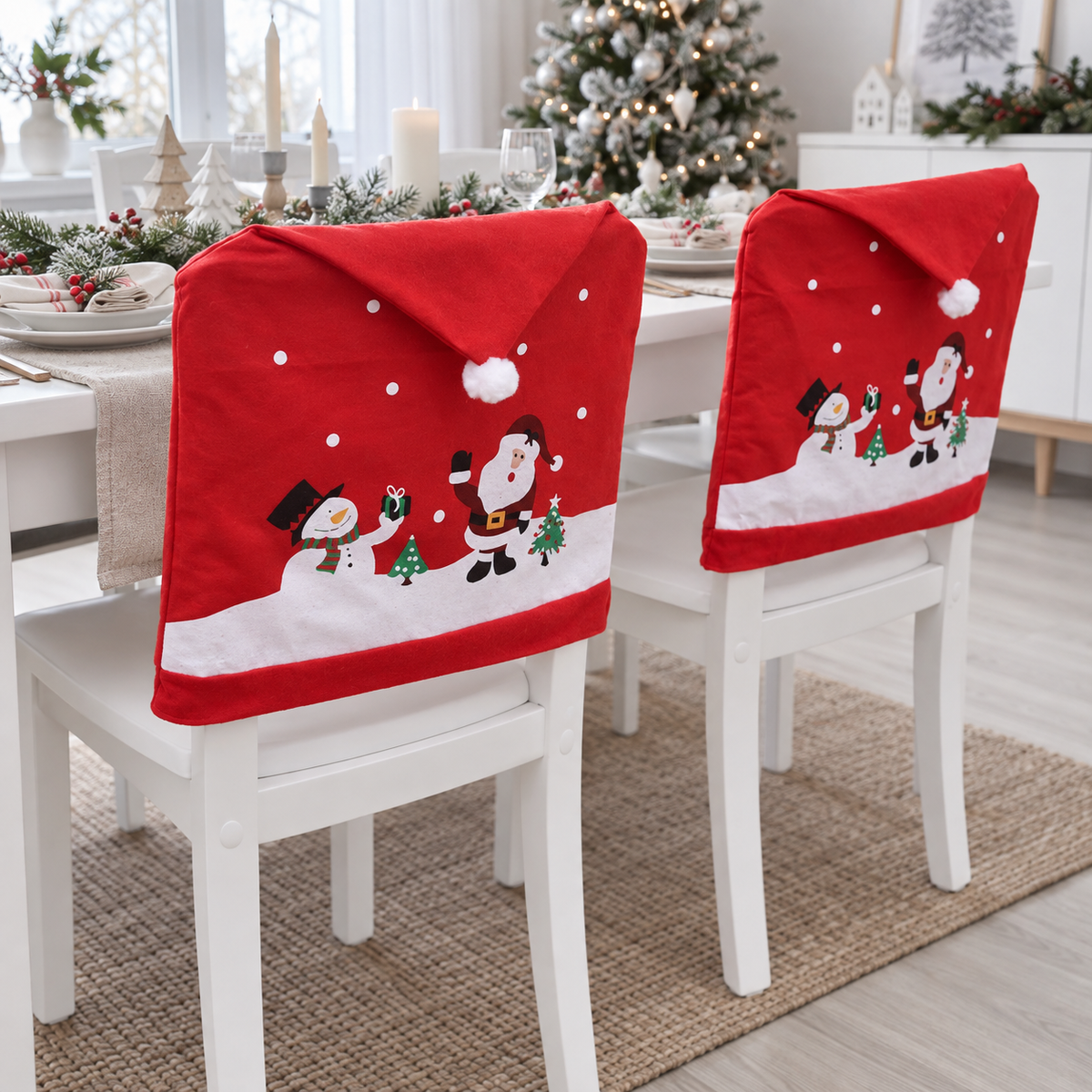 Santa Claus Christmas Chairs Cover Cap