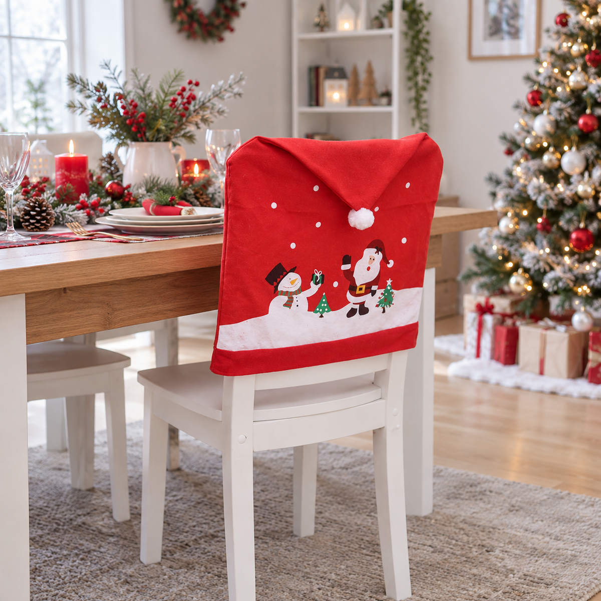 Santa Claus Christmas Chairs Cover Cap