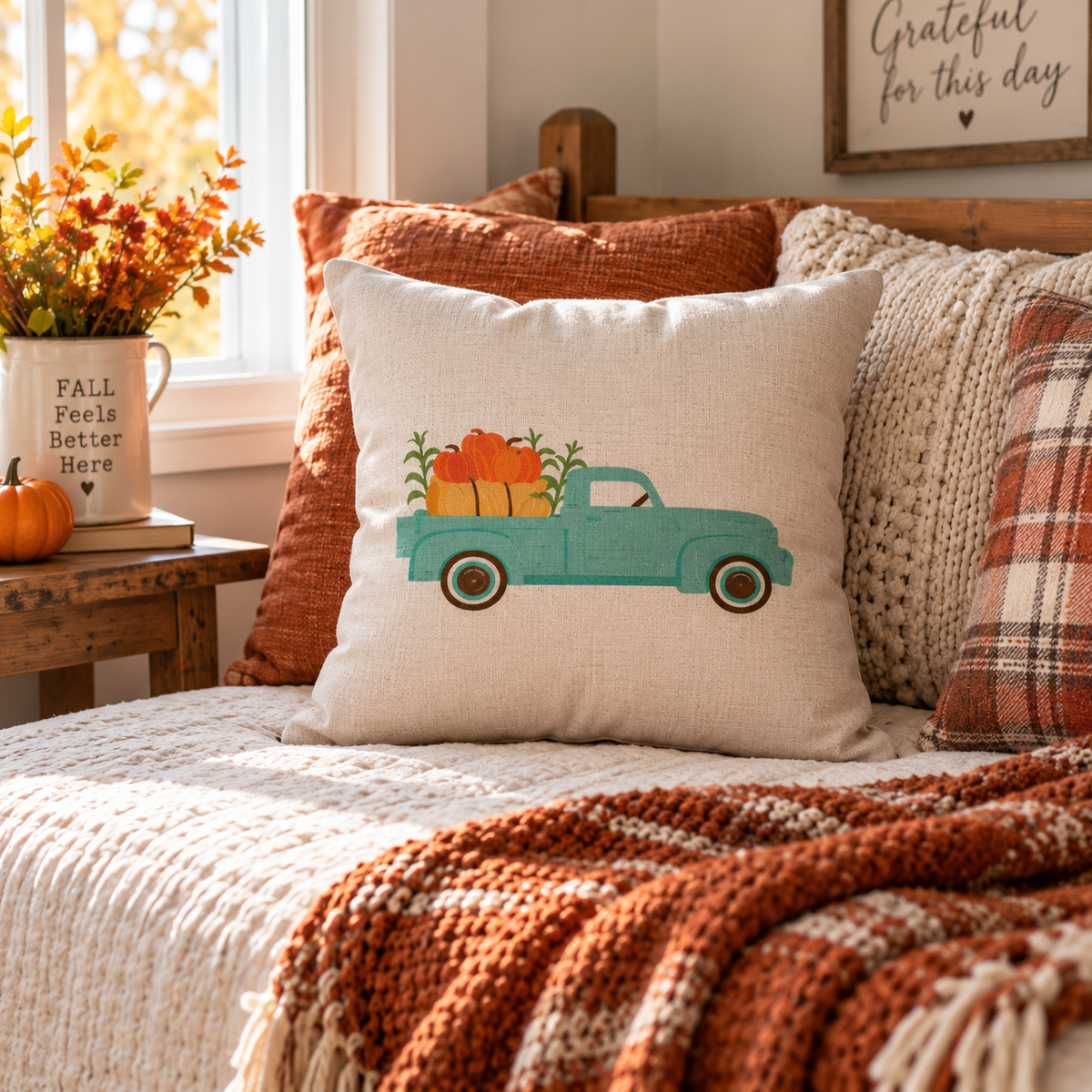 Pumpkin Truck Halloween Fall Pillow Cases