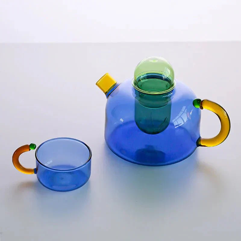 Mosrugs | Colorful Glass Teapot Set with Contrast Accents – Heat Resistant & Stylish