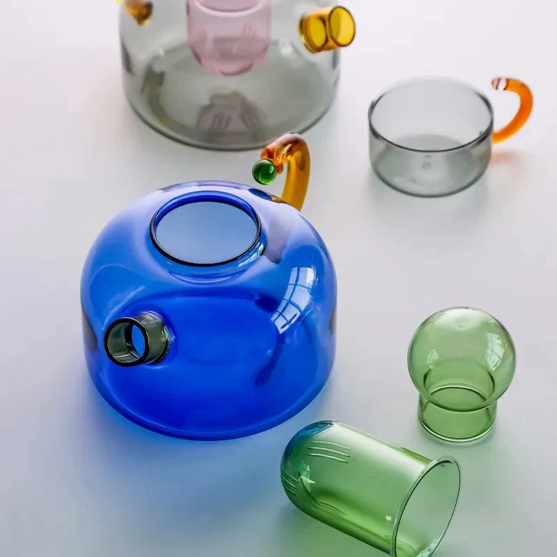 Mosrugs | Colorful Glass Teapot Set with Contrast Accents – Heat Resistant & Stylish