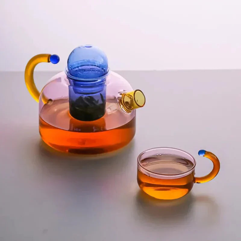 Mosrugs | Colorful Glass Teapot Set with Contrast Accents – Heat Resistant & Stylish