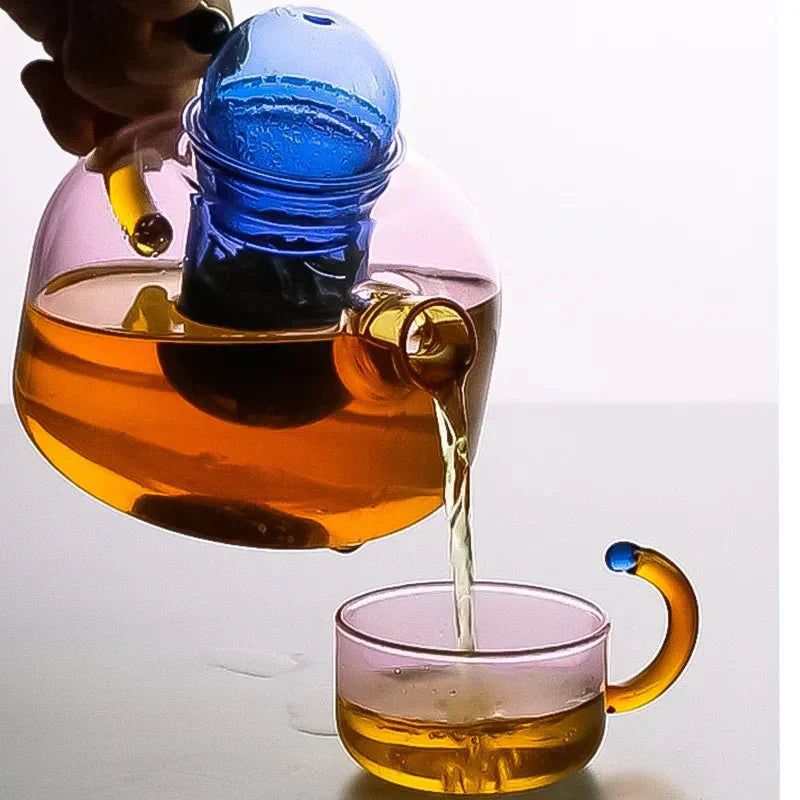 Mosrugs | Colorful Glass Teapot Set with Contrast Accents – Heat Resistant & Stylish