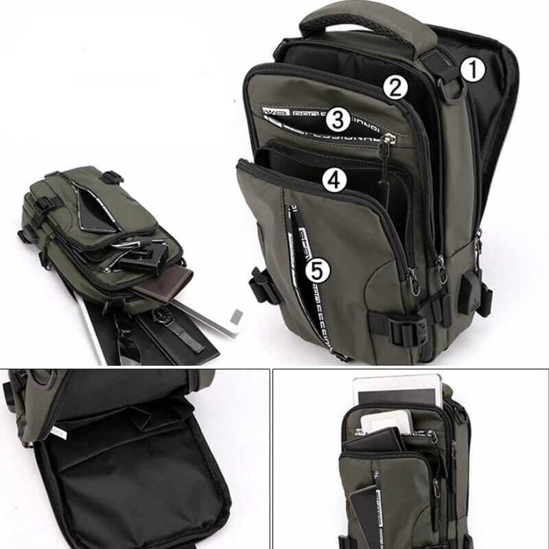 Mosrugs | Waterproof Oxford Crossbody Bag, Anti-Theft Sling Bag, USB Charging & Multi-Pocket Design