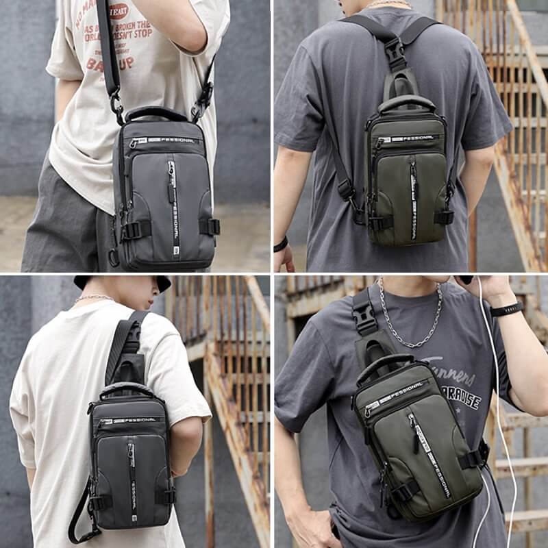 Mosrugs | Waterproof Oxford Crossbody Bag, Anti-Theft Sling Bag, USB Charging & Multi-Pocket Design