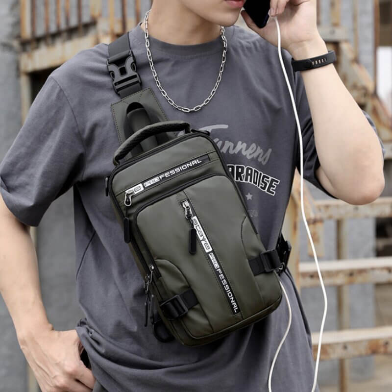 Mosrugs | Waterproof Oxford Crossbody Bag, Anti-Theft Sling Bag, USB Charging & Multi-Pocket Design