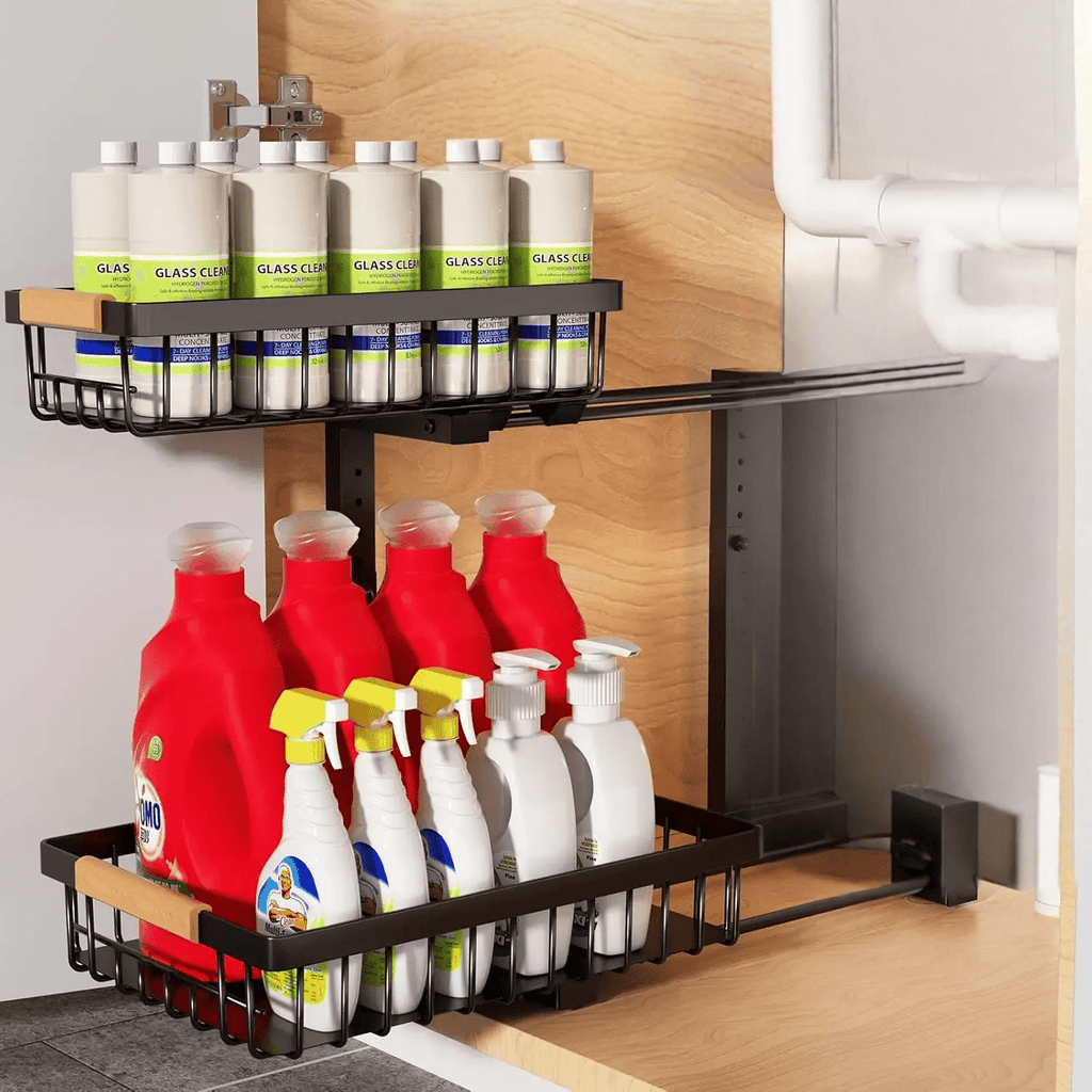 Mosrugs | Curcura – Heavy-Duty Adjustable Steel Under Sink Organizer for Kitchen & Bathroom