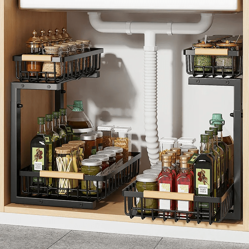 Mosrugs | Curcura – Heavy-Duty Adjustable Steel Under Sink Organizer for Kitchen & Bathroom