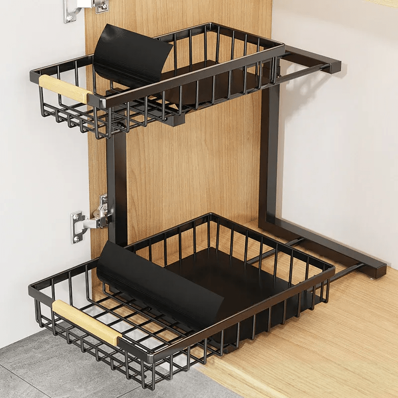 Mosrugs | Curcura – Heavy-Duty Adjustable Steel Under Sink Organizer for Kitchen & Bathroom