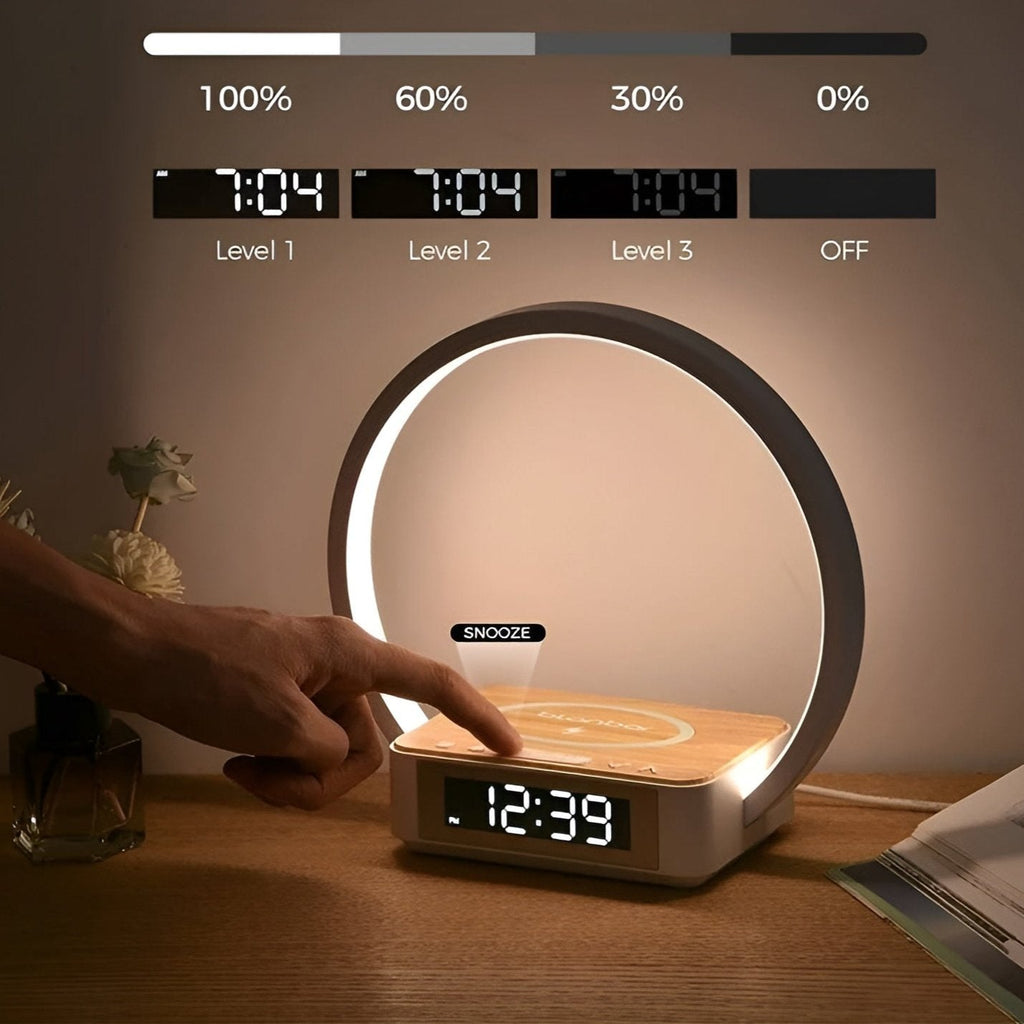 Mosrugs | GlowMax 3-in-1 LED Table Lamp – Wireless Charger, Alarm Clock & Touch Control