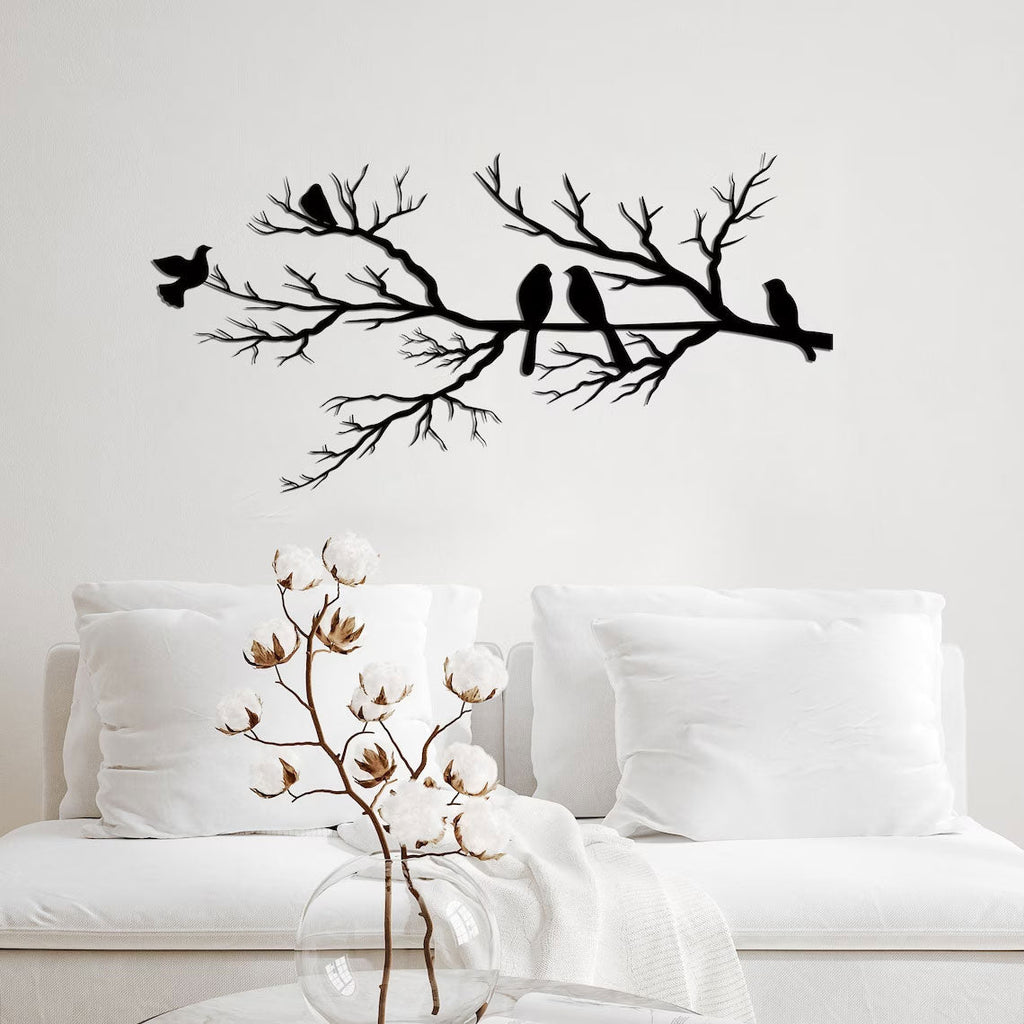Mosrugs | Modern Metal Wall Art – NatureCraft Bird Design – Black Geometric Wall Decoration