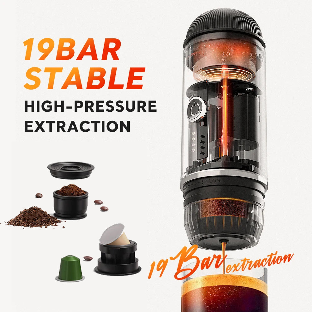 Mosrugs | Self-Heating Portable Electric Espresso Maker with USB-C Charger – Compatible with Ground Coffee & Nespresso Capsules