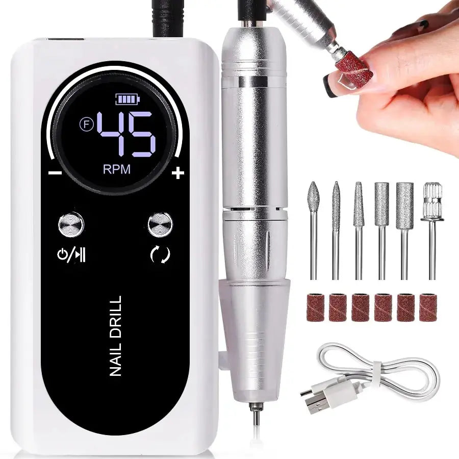 Mosrugs | ProNail 45000RPM Electric Nail File – Portable Rechargeable E-File for Manicure & Acrylic Nails | Low Noise