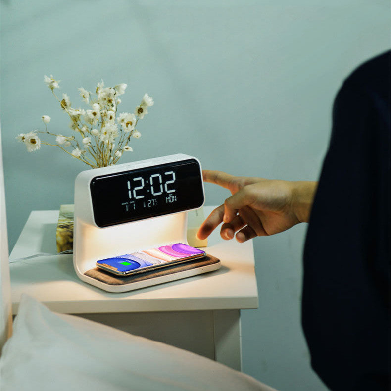 Mosrugs | 3-in-1 Bedside Lamp with Wireless Charger – LCD Alarm Clock & Touch Dimmable LED Table Lamp