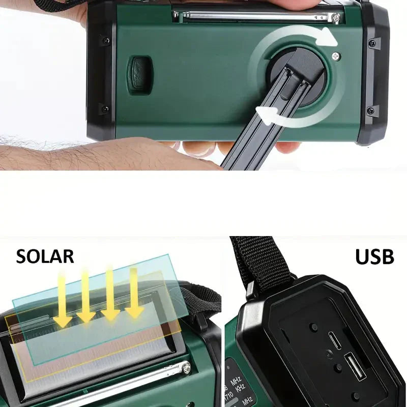 Mosrugs | Solar Emergency Radio with Power Bank – Hand Crank & LED Torch for Camping and Outdoor Use