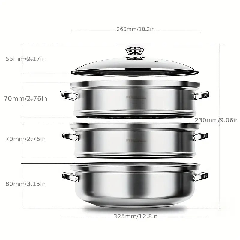 Mosrugs | NutriSteam | 3-Tier Stainless Steel Steamer – Healthy Cooking Made Easy