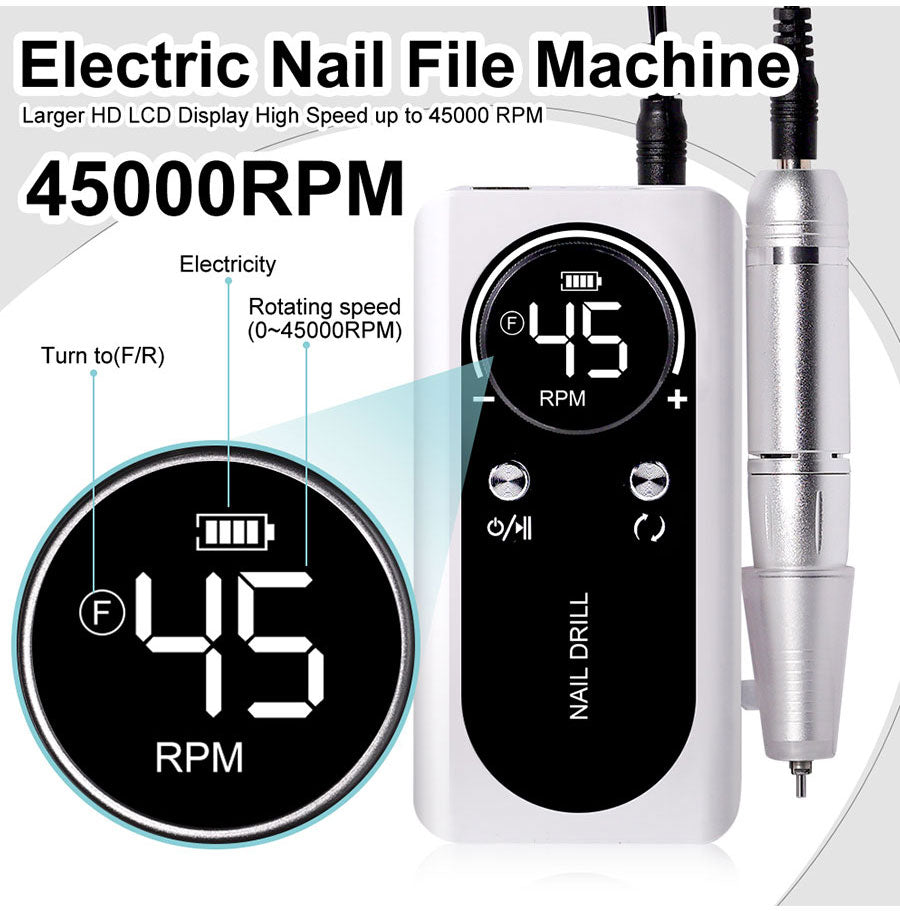 Mosrugs | ProNail 45000RPM Electric Nail File – Portable Rechargeable E-File for Manicure & Acrylic Nails | Low Noise