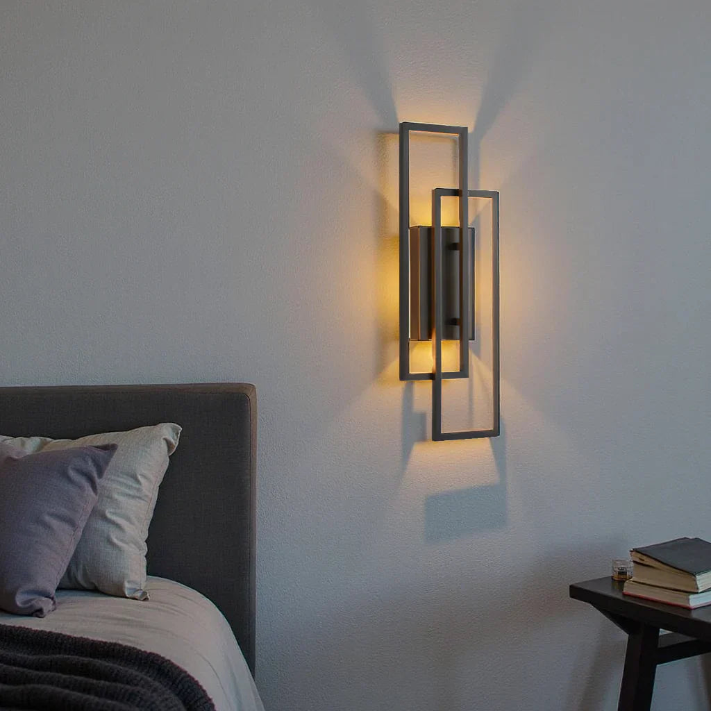 Mosrugs | Modern Geometric LED Wall Light – Rectangle Design with Remote Dimming (Black or Copper Finish)