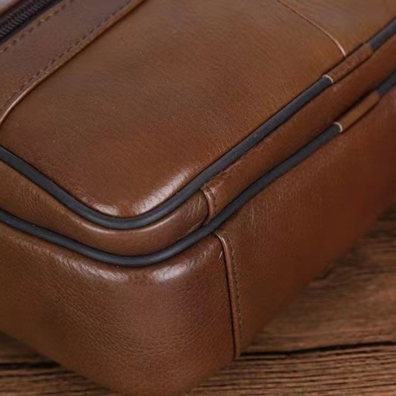 Mosrugs | Men’s Leather Shoulder Bag | Genuine Cowhide Crossbody | Adjustable Strap