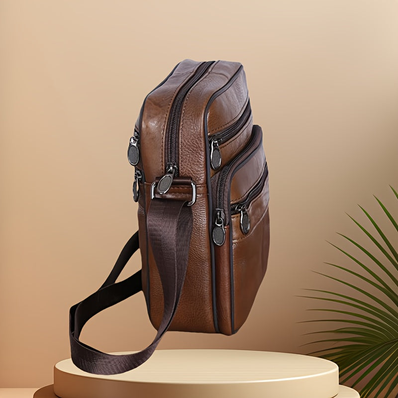 Mosrugs | Men’s Leather Shoulder Bag | Genuine Cowhide Crossbody | Adjustable Strap