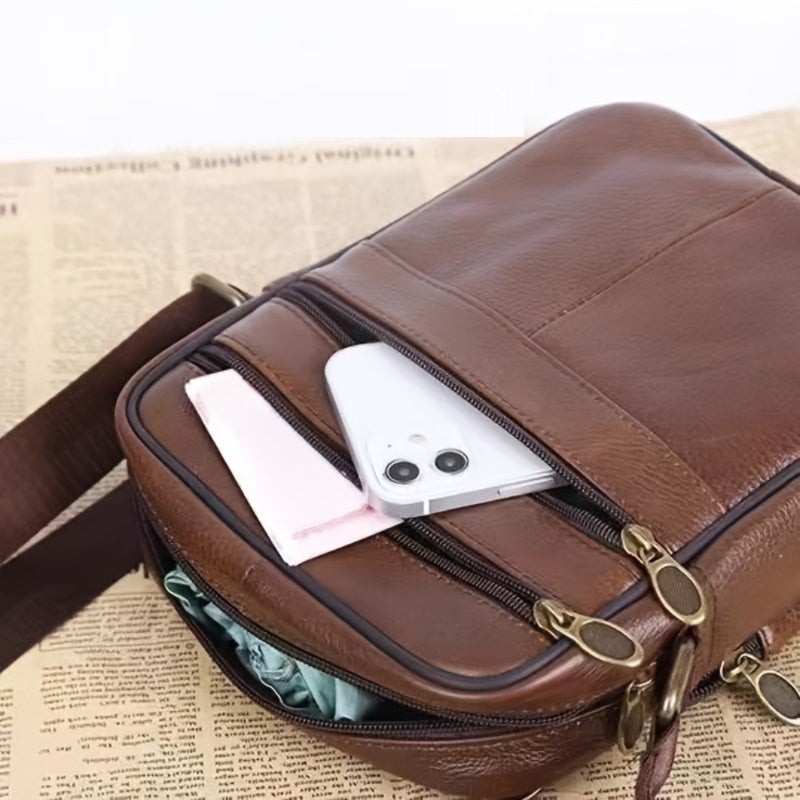 Mosrugs | Men’s Leather Shoulder Bag | Genuine Cowhide Crossbody | Adjustable Strap