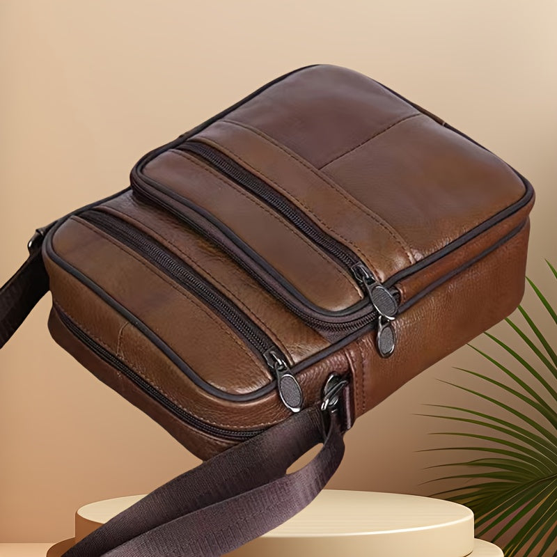 Mosrugs | Men’s Leather Shoulder Bag | Genuine Cowhide Crossbody | Adjustable Strap