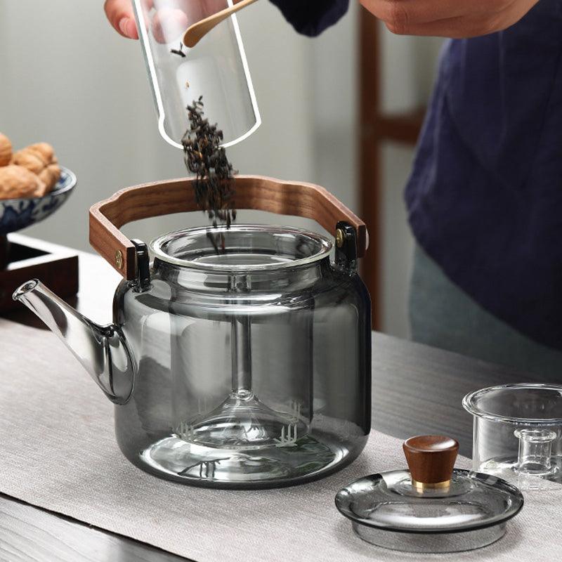 Mosrugs | Serenya – Smoked Glass & Wood Tea Infuser | Elegant Teaware for Loose Leaf Brewing