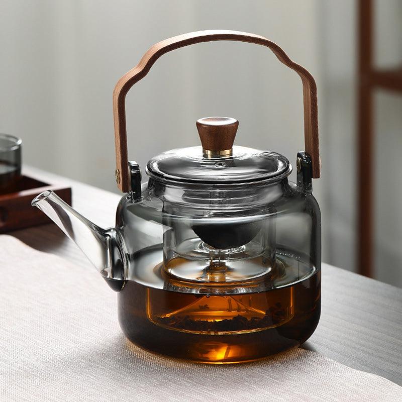 Mosrugs | Serenya – Smoked Glass & Wood Tea Infuser | Elegant Teaware for Loose Leaf Brewing
