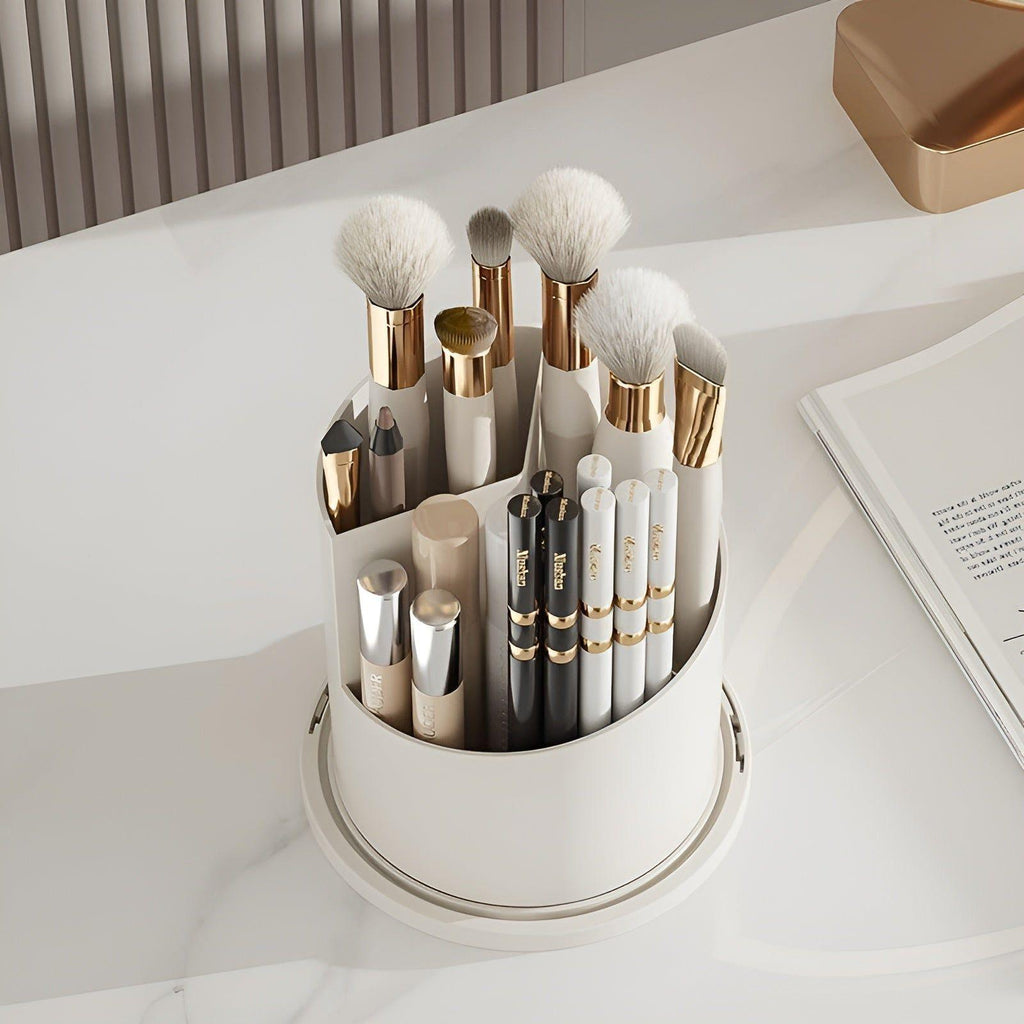 Mosrugs | Beauty SpinMate – 360° Rotating Makeup Brush Holder & Cosmetic Organiser with Dustproof Lid