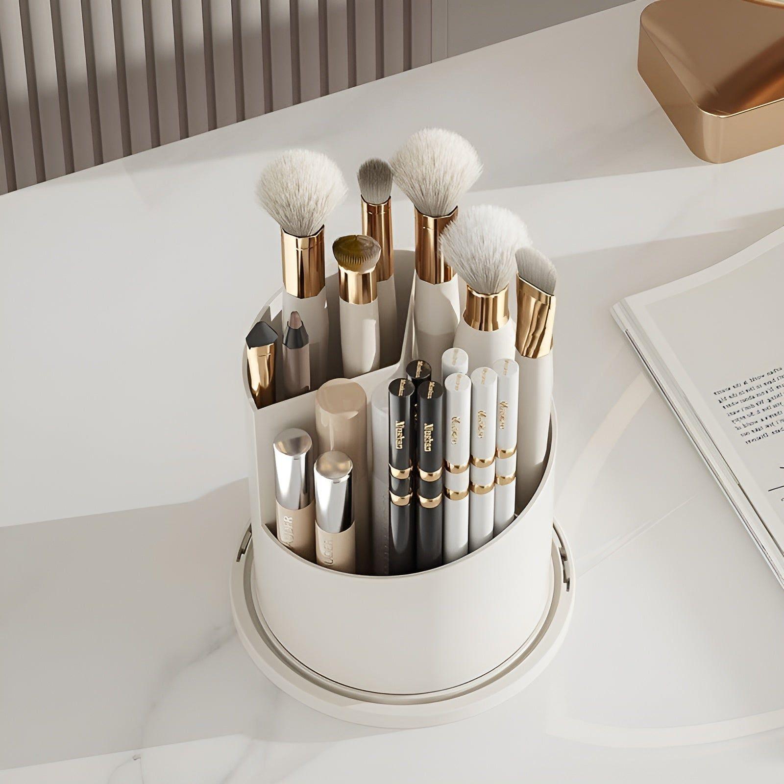 Mosrugs | Beauty SpinMate – 360° Rotating Makeup Brush Holder & Cosmetic Organiser with Dustproof Lid