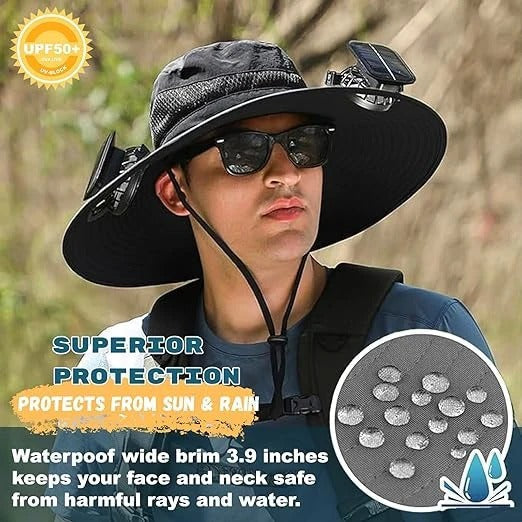 Mosrugs | Lightweight Breathable Cooling Sun Hat for Men with Dual Fan & Solar Power