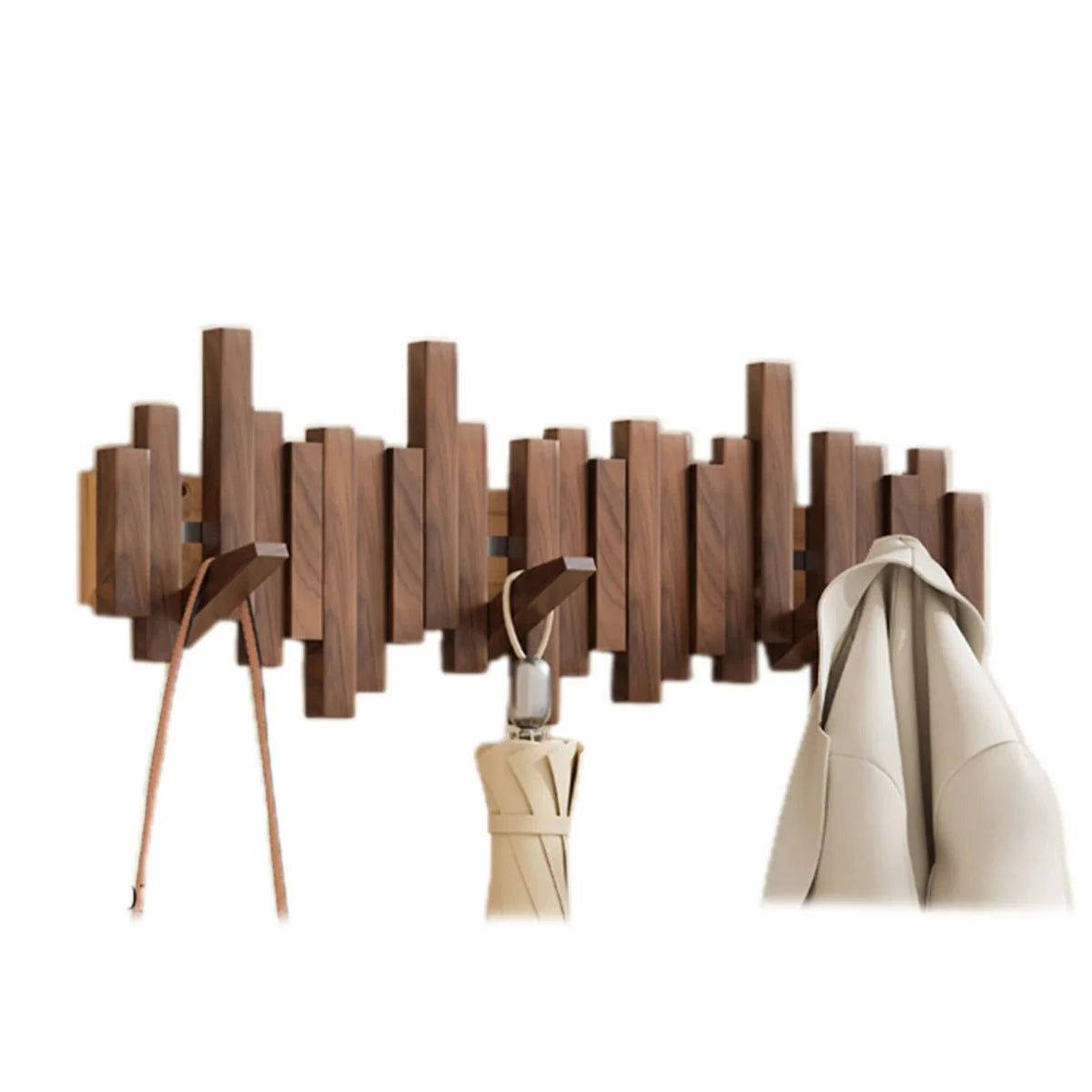 Mosrugs | Piano Wall-Mounted Coat Rack – Walnut or Beech Wood Hook Rail for Jackets, Bags & Hats