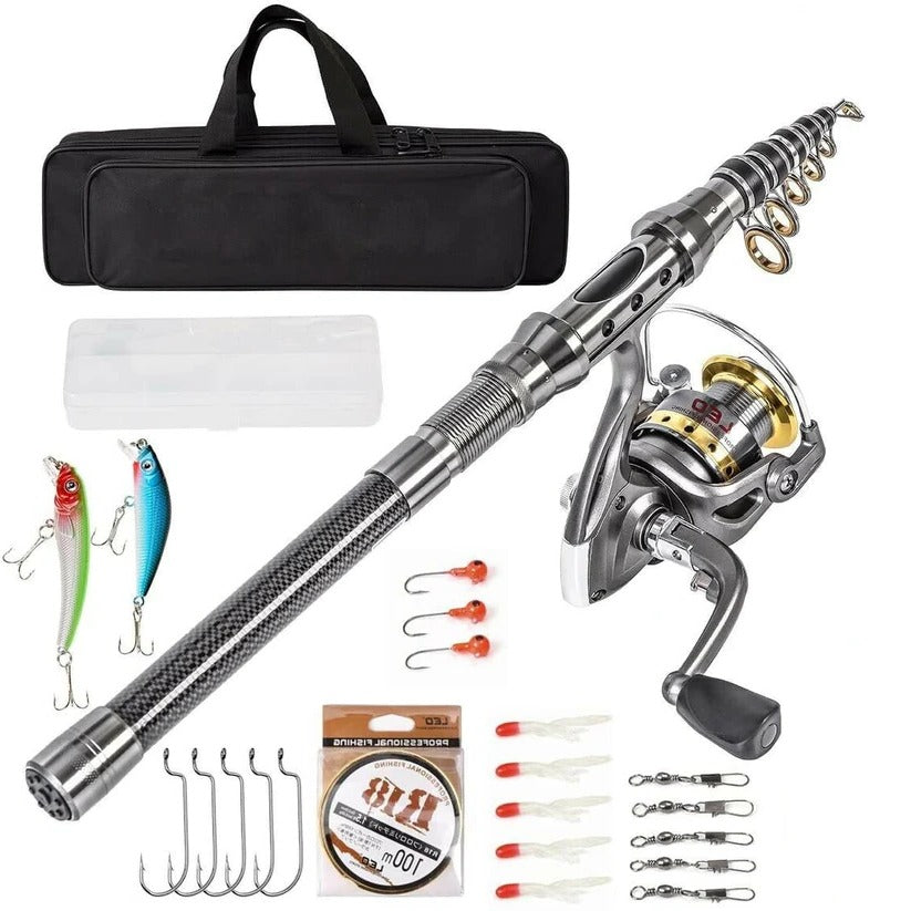 Mosrugs | Carbon Fibre Telescopic Fishing Rod & Reel Set – Portable Fishing Kit for Sea & Freshwater