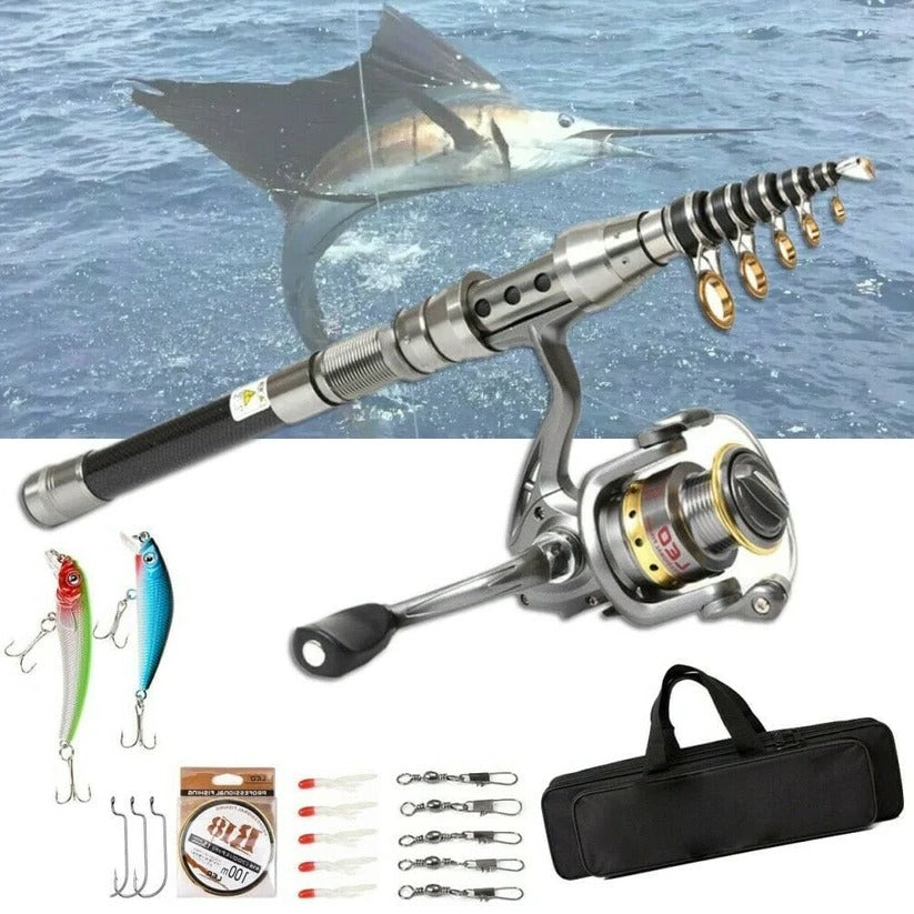 Mosrugs | Carbon Fibre Telescopic Fishing Rod & Reel Set – Portable Fishing Kit for Sea & Freshwater