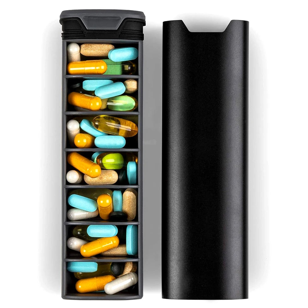 Mosrugs | MediEase Weekly Pill Organizer – Elegant Wooden & Aluminium Pill Box