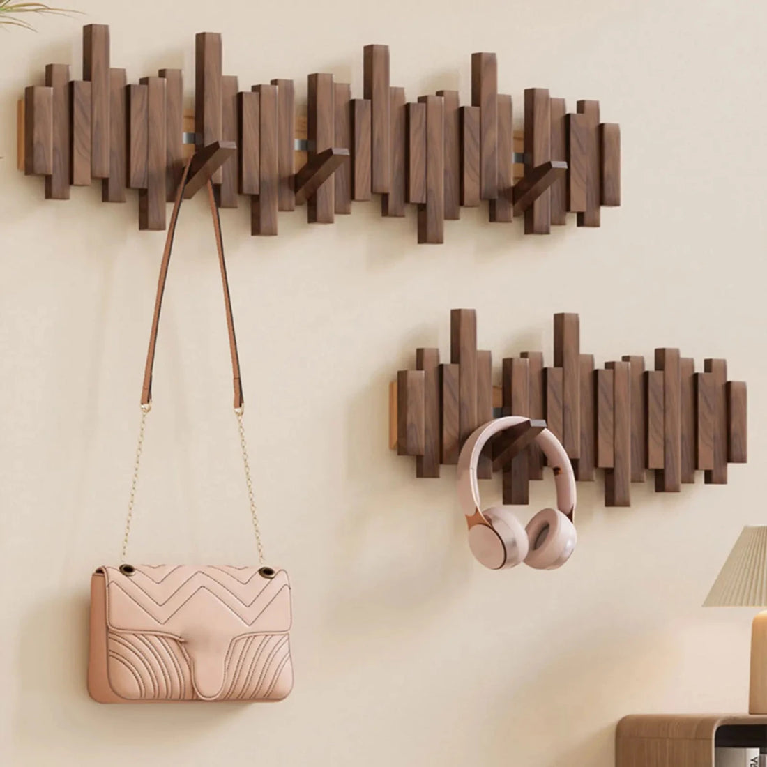 Mosrugs | Piano Wall-Mounted Coat Rack – Walnut or Beech Wood Hook Rail for Jackets, Bags & Hats