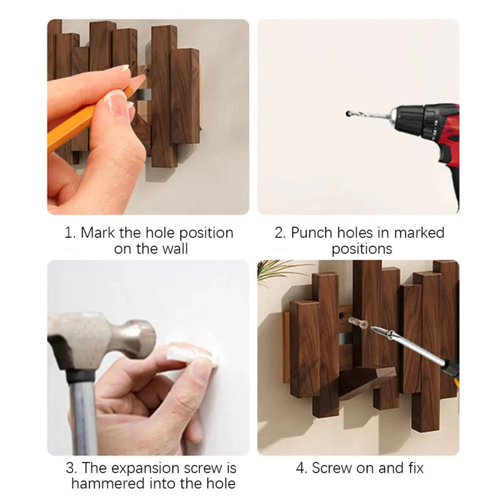Mosrugs | Piano Wall-Mounted Coat Rack – Walnut or Beech Wood Hook Rail for Jackets, Bags & Hats